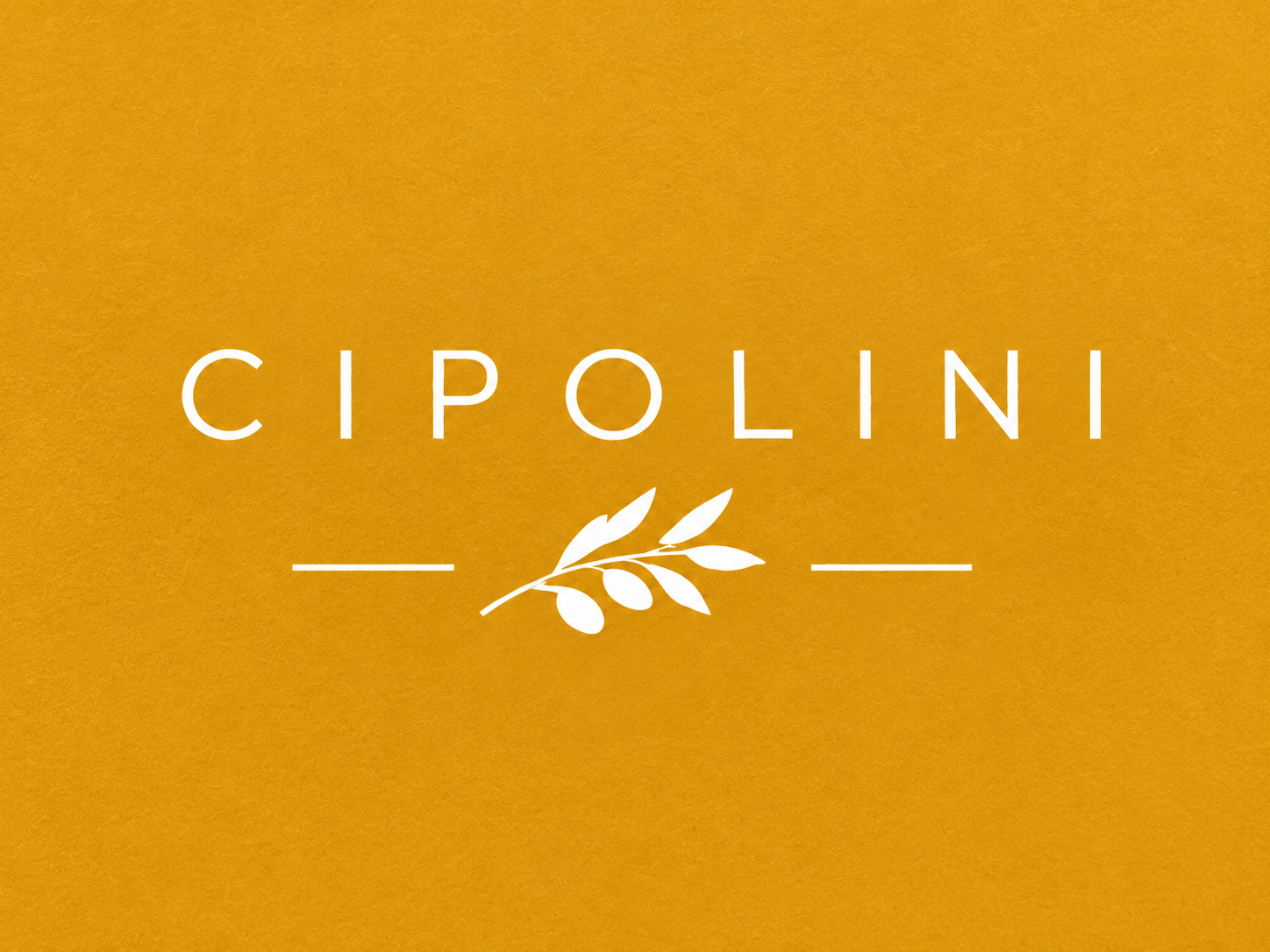Cipolini logo: the name above an olive sprig on a gold card