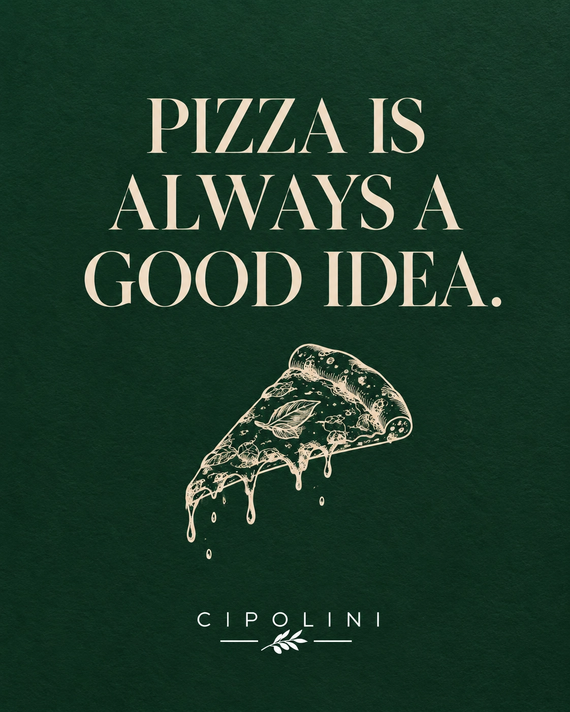 Cipolini line-art illustration of a dripping pizza slice